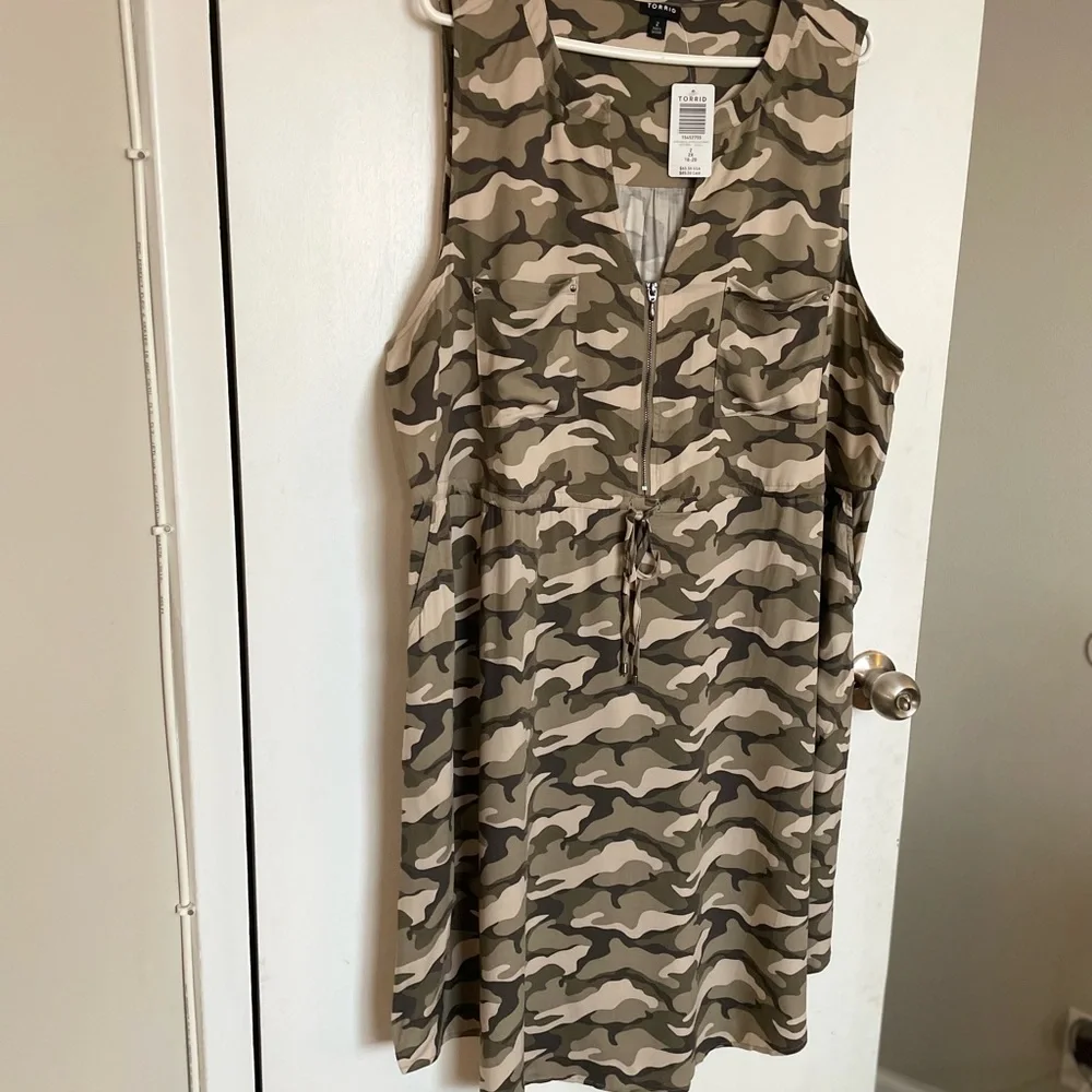 Torrid Sleeveless Zip Front Camo Shirt Dress - Sizes 1X & 2X - Picture 4 of 16